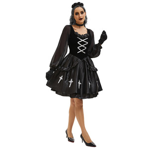 Disfraz de diablo gótico para mujer, vestido negro con cruces, disfraz de Halloween, talla mediana para adultos - Product Image 4