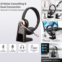 Casque sans fil supra-auriculaire à suppression de bruit avec clé USB pour Zoom Skype Teams Office Meetings Call Center