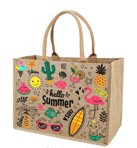 Sac cadeau en toile de jute avec poche intérieure zippée, sac de plage en jute, sac fourre-tout pour le shopping - Product Image 1