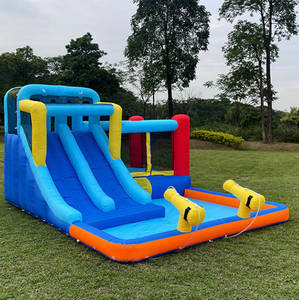 Château gonflable durable en PVC <span class=keywords><strong>bleu</strong></span> à double toboggan pour enfants <span class=keywords><strong>Trampoline</strong></span> gonflable compact à usage domestique - Product Image 3