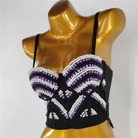 Novance Online-Shopping Kostenloser Versand Farbige Strass Bustier Crop Top Damen Dessous Preise Ärmelloses Crop Top Mit Reiß verschluss