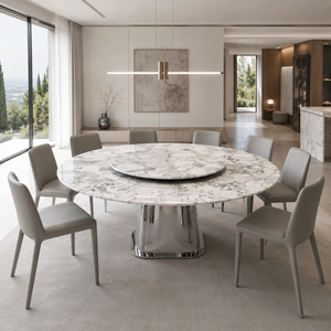 Table à manger personnalisée en marbre gris panda, plateau rond, style moderne, 6 places, pieds en métal, meubles en pierre - Product Image 3