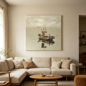 Coastal Fishing Ship <b>Canvas</b> Art Quiet Harbor Reflection Silk Screen Wall Art Home Decor Decorative Still Life Oil Paintings - Product Image 1