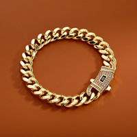 1BRA24110004 Bracelet en acier inoxydable unisexe européen américain à six faces polies style hip-hop à chaîne épaisse