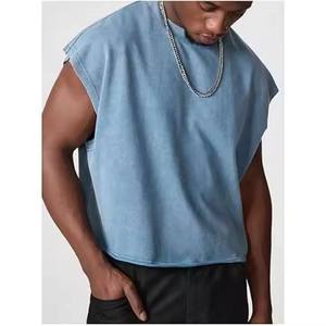 Custom Raw Edge Sport Fitness Vest Sleeveless T-shirt Oversized Streetwear Boxy <b>Cropped</b> Gym French Terry Tank <b>Top</b> <b>for</b> <b>Men</b> - Product Image 2