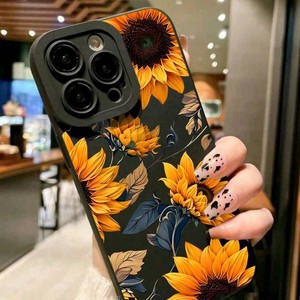 Nuova <span class=keywords><strong>Cover</strong></span> per <span class=keywords><strong>iPhone</strong></span> 17 16 15 Pro Max con Stampa a Pori Fini Opaca Nera, Motivo Girasoli Gialli Arancioni a Schermo Intero - Product Image 3
