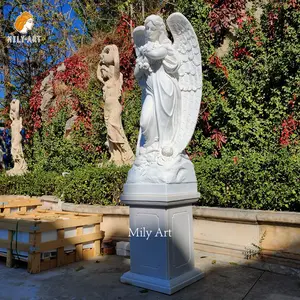 Statue d'ange nu en marbre naturel blanc sculpté à la main taille réelle