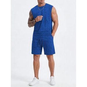 FOXA Men's Vintage Acid Wash Sleeveless Tank Top And Shorts <b>Set</b> Cotton Breathable Casual Wear - Product Image 2