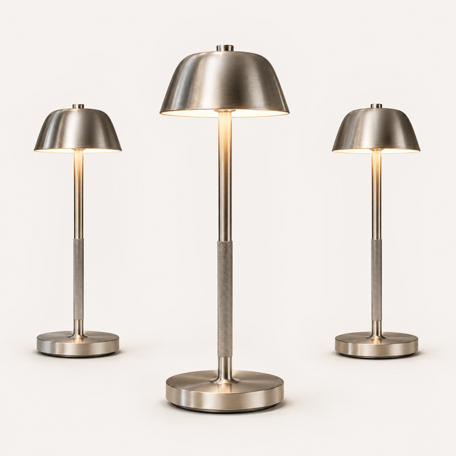 Cafe Coffee Shop Cordless Rechargeable LED Mood Light Brushed Silver Metal Touch Dimmable Dining Room Table Lamp