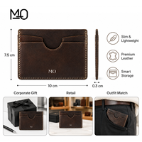 Porte-cartes en cuir vintage marron fin avec encoche avant en cuir ciré vintage en forme de U et surpiqûres crème ODM OEM