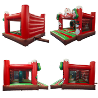 Castillo Inflable Navideño con Toboganes y Obstáculos, Diseño de Santa Claus y Muñecos de Nieve, para la Diversión de los Niños