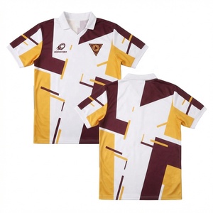 Jersey Sepak Bola & Futsal Retro Blokecore Custom OEM ODM Putih Burgundy Emas dengan Cetakan Geometris Full Sublimasi untuk Latihan - Product Image 1