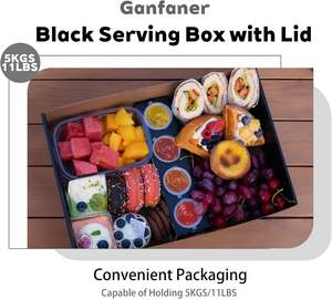 กล่องขนมอบสำหรับใช้งานกลางแจ้ง ทำจากกระดาษแข็งสีดำ ทนทาน ฝาใส สำหรับ 5-8 คน ถาดอาหารแบบใช้แล้วทิ้ง (15x10x3.5 นิ้ว) - Product Image 3