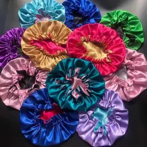 Satin Silk Bonnet Với Logo Tùy Chỉnh Hai Lớp Tóc Nắp Ca-pô