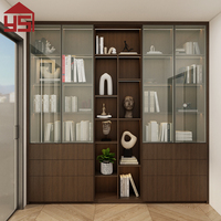 Bibliothèque sur pied en MDF au design personnalisé, finition noyer, avec vitrine LED pour salons et bibliothèques de chambres