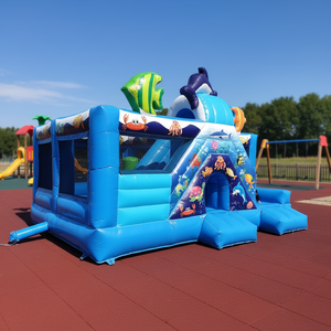 Château gonflable pour enfants personnalisable et écologique en PVC, thème <span class=keywords><strong>monde</strong></span> sous-marin avec toboggan coloré pour aire de jeux - Product Image 1