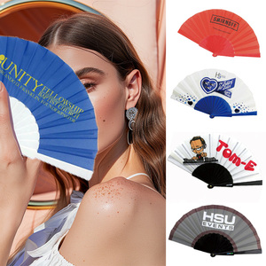Nhà Máy Quảng Cáo Tùy Chỉnh In Cầm Tay Fan Nhựa Nylon Tre Đám Cưới Có Thể Gập Lại Tay Fan Hâm Mộ - Product Image 5