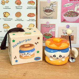 Taza de cerámica para hamburguesas Dragon Pavilion con tapa, taza reutilizable de 301-400ml para estudiantes, regalo de cumpleaños - Product Image 1