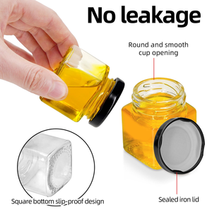 Bocaux carrés en verre transparent pour miel, confiture, sauce, avec couvercle métallique, 50 ml, 80 ml, 100 ml, 200 ml, 280 ml, 380 ml, 500 ml, 730 ml - Product Image 3