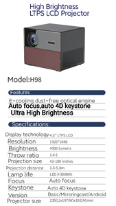 HTP High Level Smart Portable <b>LED</b> <b>Projector</b> for Home 1080P With Android 9 4500 Lumens Stereo 4K Support H98 Provision Movie Beam - Product Image 3
