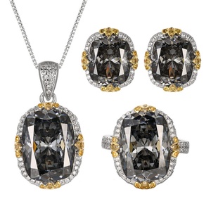 Parure de bijoux de mariée délicate et écologique en cuivre, avec pendentif et boucles d'oreilles en zircon noir-gris motif nid d'oiseau 12*16mm, pour mariage - Product Image 1