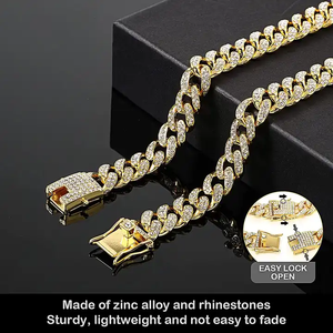 Kalung rantai untuk anjing dan kucing besar 7-30 inci perhiasan seng dapat disesuaikan berlian imitasi berkilau desain Kuba mewah Premium - Product Image 2