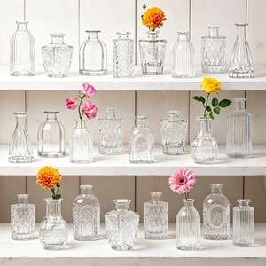 Jarrón <span class=keywords><strong>de</strong></span> <span class=keywords><strong>Vidrio</strong></span> Transparente con Diseño en Relieve Vintage, Jarrón Pequeño para Flores, Decoración para el Hogar y Centros <span class=keywords><strong>de</strong></span> Mesa para Bodas - Product Image 1