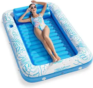 Tumbona inflable para piscina de bronceado, 4 en 1 flotador, balsa para salón, juguetes flotantes, cama de bronceado llena de agua, alfombrilla para adultos