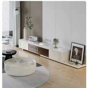 新型现代客厅家居法式奶油风格圆形茶几电视柜组合
