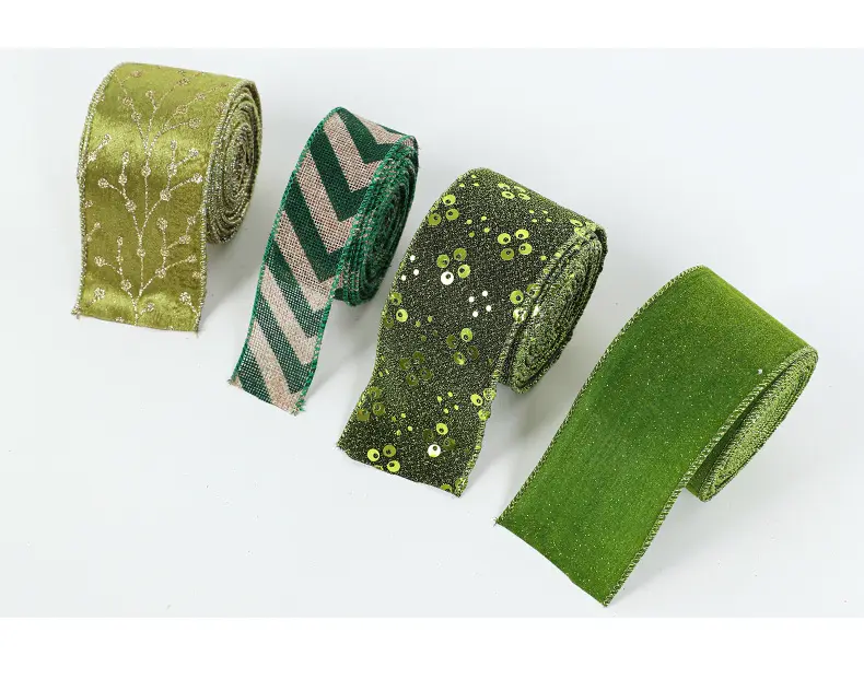 6.3cm 3.8CM 5CM DIY Custom Printed Velvet Stripe Decorative Christmas Ribbon Green Christmas Tree Ribbon Roll