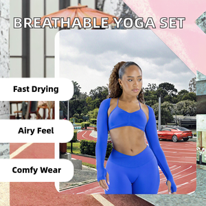 Ensemble de yoga pour femmes grande taille, séchage rapide, respirant, logo frontal, taille élastique, confortable, respectueux de la peau, pour le sport et la remise en forme - Product Image 2