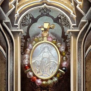 Collier Vierge Marie Sacré en Gros pour Femmes, <span class=keywords><strong>Médaille</strong></span> Ovale, Perles de Zircon, Pendentif Coquille de Nacre, <span class=keywords><strong>Chaîne</strong></span> à Maillons en Alliage, Religieux - Product Image 3