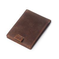 Dompet Jepit Uang Kulit Asli Crazy Horse Tipis Lipat Dua Tempat Kartu untuk Pria Saku Depan