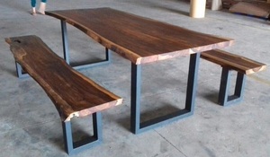 Table de salle à manger antique à prix abordable, en promotion, avec pieds en métal, plateau en bois massif, design moderne pour la maison ou l'hôtel - Product Image 1