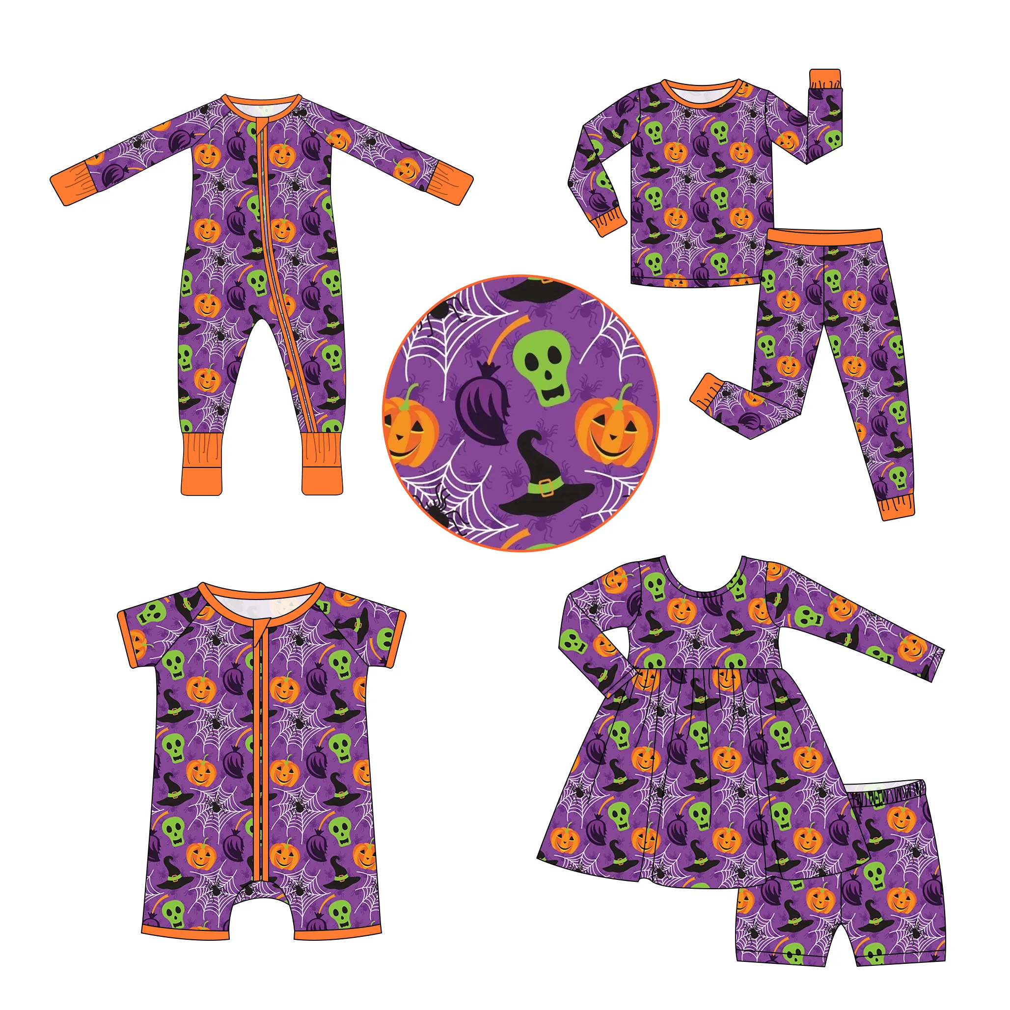 Nouveaux modèles de vêtements pour enfants mignon Halloween imprimer personnalisé bébé fille pyjamas boutique fille garçon barboteuse