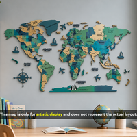 YZOK Carte du monde en bois 3D, peinture décorative, avec rétroéclairage LED, pas besoin de percer de trous pour la décoration murale