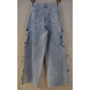 Jeans pour femmes à jambes larges, coupe droite, <span class=keywords><strong>taille</strong></span> <span class=keywords><strong>basse</strong></span>, style rétro, style streetwear, multi-poches, lavés, avec décorations en nœuds - Product Image 2