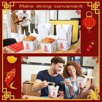 Conteneur alimentaire en papier jetable écologique imprimé sur mesure pour emporter du riz, des nouilles chinoises, des ramen, des pâtes, avec poignée