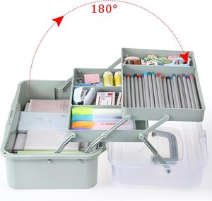 XinyiArt Caja de Almacenamiento de Plástico de 3 Capas con Separadores Ajustables, Organizador de Manualidades, Caja de Herramientas Plegable con Asa Portátil - Product Image 2