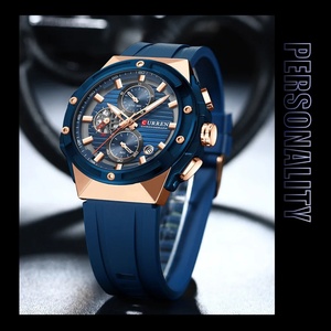 Relojes de pulsera clásicos para hombre CURREN 8462, relojes de cuarzo informales de negocios con correa de silicona, manecillas luminosas y esfera con cronógrafo. - Product Image 4