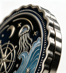 Épinglette en métal émaillé personnalisée, ronde, avec boussole de bateau, méduse, badge océanique, pour accessoire vestimentaire, souvenir, cadeau - Product Image 3