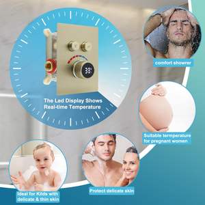 صمام خلاط الدش النحاسي الصلب المصقول المُثبت بالذهب المصقول ، مخرج <span class=keywords><strong>2</strong></span> اتجاه LED من الخارج من من من النحاس الأصفر - Product Image 3