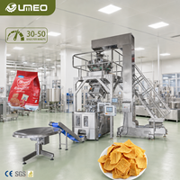 Machine d'emballage VFFS inclinée à 4 soudures latérales, avec peseuse 10 têtes, remplissage automatique pneumatique anti-rupture, PLC, pour snacks, noix et café