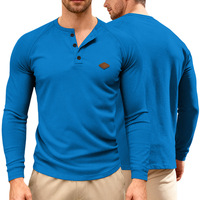 Nouvelle Collection Printemps/Automne Joychuang : T-shirt Henley à manches longues en maille gaufrée unie pour homme, décontracté, personnalisable