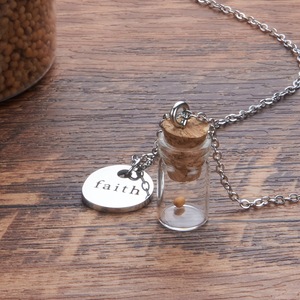 Collana con Ciondolo Minimalista alla Moda in Acciaio Inossidabile Inciso con Fiala di Vetro e Seme di Senape, Gioiello della Fede per Donna, Resistente all'Ossidazione - Product Image 4