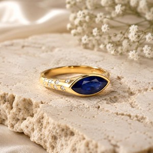 Bague en saphir bleu, pierre précieuse taille marquise, faite à la main en argent sterling 925, bijou élégant et raffiné, cadeau pour femme - Product Image 6