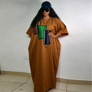 YUHONG Robe décontractée rayée à col en V pour <span class=keywords><strong>femme</strong></span>, style européen et américain, nouvelle collection été 2026, coupe ample, grande taille, vêtements africains BASICS - Product Image 3