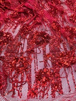 Tissu texturé doux et délicat 100% polyester avec paillettes rouges - Robe de mariée pour filles