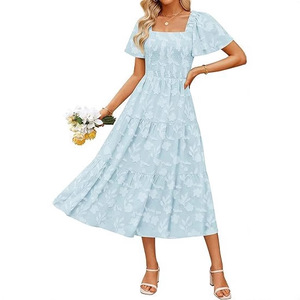 Vestidos midi de manga corta con estampado floral bohemio y cuello cuadrado para mujer - Product Image 5