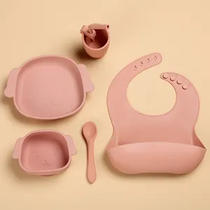 Bpa Gratis Custom Silicone Baby Borden Lepel En Stro Silicone Baby Lepel Kom Bib Zuig Diner Set